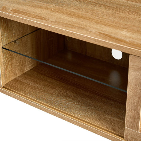 English Elm 54.33" Woven Rattan Tv Console with Rgb Lighting Sliding Doors and Slim Metal Legs W1265121746