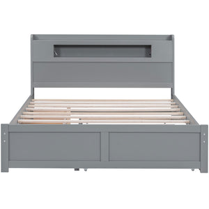 English Elm Queen Wood Storage Platform Bed with LED Lighting, 2 Drawers & Twin Trundle for Space Saving Comfort Gray GX000357AAE