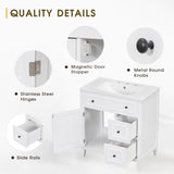 English Elm 30" Bathroom Vanity With Sink Top, Bathroom Vanity Cabinet With Door and Two Drawers, Solid Wood Frame, One Package, White