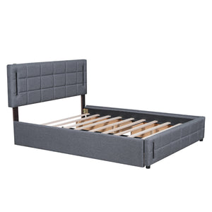 English Elm Queen LED Upholstered Platform Bed with Trundle, USB Ports, Dual Drawers and App-Controlled Lights Gray SF000074AAE