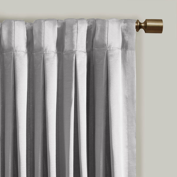 English Elm Pleat Curtain Panel with Tieback Avignon Satin Sheen Box Pleat 52x84 Elegant Textured Drapery Silver 4.72 L x 11.81 W x 14.96 H B035129640