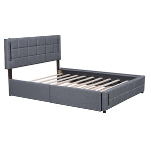 English Elm Queen LED Upholstered Platform Bed with Trundle, USB Ports, Dual Drawers and App-Controlled Lights Gray SF000074AAE