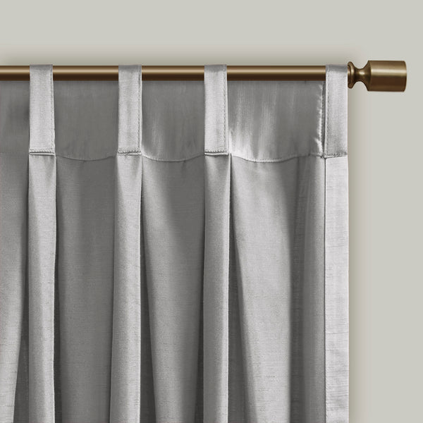 English Elm Pleat Curtain Panel with Tieback Avignon Satin Sheen Box Pleat 52x84 Elegant Textured Drapery Silver 4.72 L x 11.81 W x 14.96 H B035129640