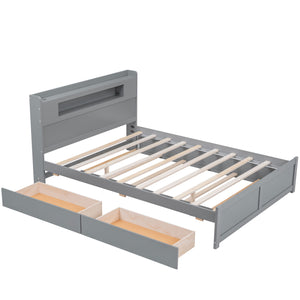 English Elm Queen Wood Storage Platform Bed with LED Lighting, 2 Drawers & Twin Trundle for Space Saving Comfort Gray GX000357AAE
