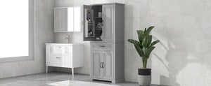 English Elm Bathroom Tall Storage Cabinet with Doors and Drawer, Adjustable Shelf, Anti-Tip Safety, MDF Finish Grey N725P210330E