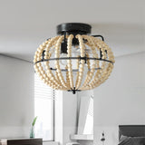 Boho Wood Beaded Chandelier with Oak White Finish | Rustic Ceiling Light Fixture, 4 Bulb Beaded Pendant, Reversible Fan