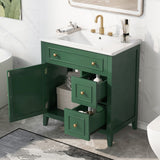 English Elm 30" Bathroom Vanity With Sink Top, Bathroom Vanity Cabinet With Door and Two Drawers, Solid Wood Frame, One Package, Green (Old Sku:Wf311620Aag)