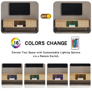 English Elm 54.33" Woven Rattan Tv Console with Rgb Lighting Sliding Doors and Slim Metal Legs W1265121746