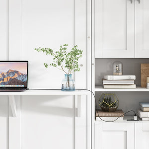English Elm Full Murphy Bed with Side Cabinet, Desk Combo, USB Charging, Adjustable Shelves, 600lb Capacity, White BS7012008109C