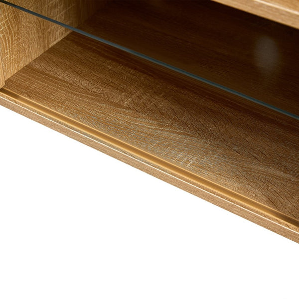 English Elm 54.33" Woven Rattan Tv Console with Rgb Lighting Sliding Doors and Slim Metal Legs W1265121746