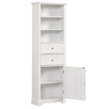 English Elm Tall Bathroom Storage Cabinet,Cabinet With One Door and Two Drawers, Freestanding Storage Adjustable Shelf, Mdf Board,White