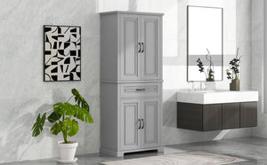 English Elm Bathroom Tall Storage Cabinet with Doors and Drawer, Adjustable Shelf, Anti-Tip Safety, MDF Finish Grey N725P210330E