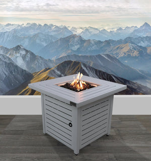 English Elm 25" Stainless Steel Propane Fire Pit Table with Battery Ignition, Slatted Gray Finish, Convertible Lid B120141801