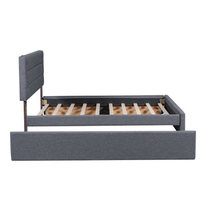 English Elm Queen LED Upholstered Platform Bed with Trundle, USB Ports, Dual Drawers and App-Controlled Lights Gray SF000074AAE