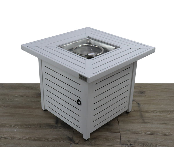 English Elm 25" Stainless Steel Propane Fire Pit Table with Battery Ignition, Slatted Gray Finish, Convertible Lid B120141801