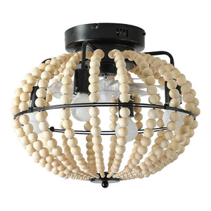 English Elm Beaded Wood Chandelier Fan Semi Flush Mount Bohemian Rustic Light for Small Rooms W1340P209773