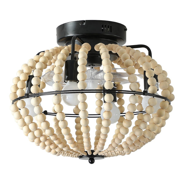 English Elm Beaded Wood Chandelier Fan Semi Flush Mount Bohemian Rustic Light for Small Rooms W1340P209773