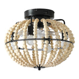 English Elm Beaded Fan Lamp Wood Beaded Chandelier Oak White