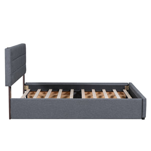 English Elm Queen LED Upholstered Platform Bed with Trundle, USB Ports, Dual Drawers and App-Controlled Lights Gray SF000074AAE