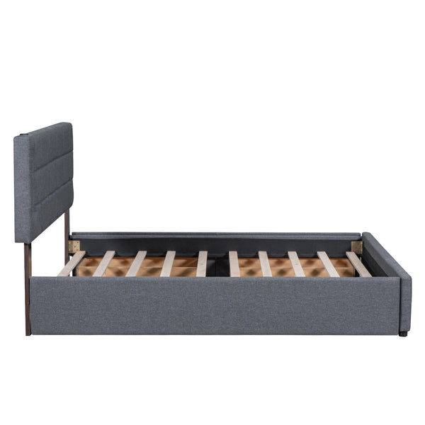 English Elm Queen LED Upholstered Platform Bed with Trundle, USB Ports, Dual Drawers and App-Controlled Lights Gray SF000074AAE