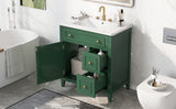 English Elm 30" Bathroom Vanity With Sink Top, Bathroom Vanity Cabinet With Door and Two Drawers, Solid Wood Frame, One Package, Green (Old Sku:Wf311620Aag)