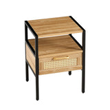 Hearth and Haven Set Of 2, 15.75" Rattan End Table with Drawer, Modern Nightstand, Metal Legs, Side Table For Living Room, Bedroom, Natural W1265123645