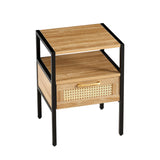 English Elm Set Of 2, 15.75" Rattan End Table With Drawer, Modern Nightstand, Metal Legs,Side Table For Living Room, Bedroom,Natural