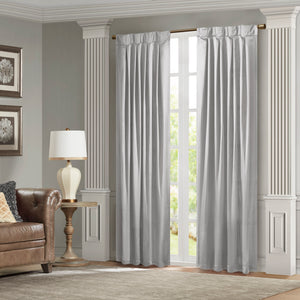 English Elm Pleat Curtain Panel with Tieback Avignon Satin Sheen Box Pleat 52x84 Elegant Textured Drapery Silver 4.72 L x 11.81 W x 11.81 H B035129638