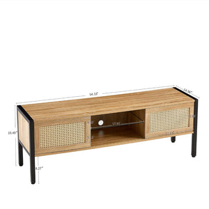 English Elm 54.33" Woven Rattan Tv Console with Rgb Lighting Sliding Doors and Slim Metal Legs W1265121746