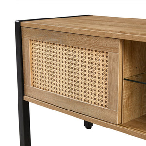 English Elm 54.33" Woven Rattan Tv Console with Rgb Lighting Sliding Doors and Slim Metal Legs W1265121746