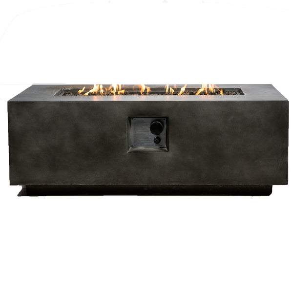 English Elm Concrete Propane Outdoor Fire Pit Table with 50,000 BTU, 16"H x 42"W x 20"D, Lava Rock Fill, Cover Included Charcoal B120P162826