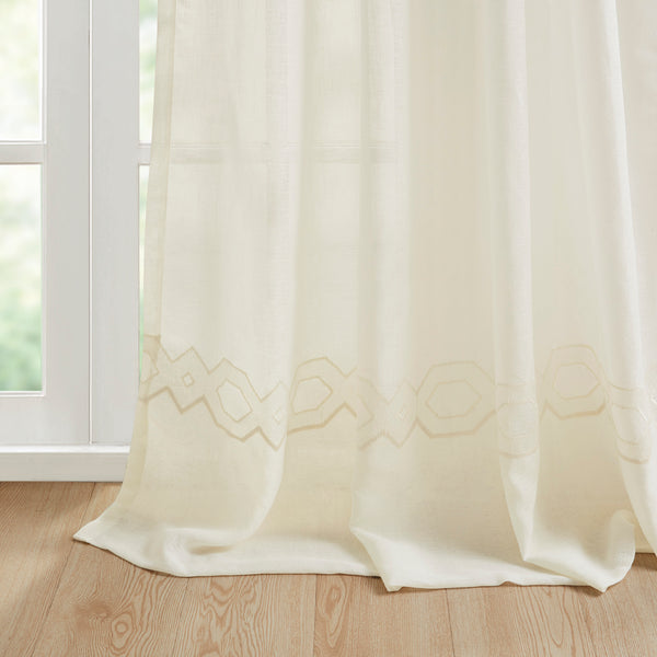 English Elm Embroidery Curtain Panel - Elegant Semi-Sheer Design With Embroidered Hem, 52"W X 84"L, Single Panel B035129647
