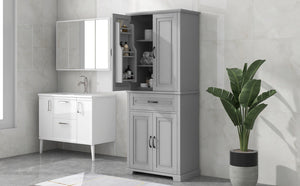 English Elm Bathroom Tall Storage Cabinet with Doors and Drawer, Adjustable Shelf, Anti-Tip Safety, MDF Finish Grey N725P210330E