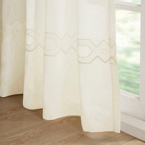 English Elm Embroidery Curtain Panel - Elegant Semi-Sheer Design With Embroidered Hem, 52"W X 84"L, Single Panel B035129647