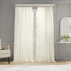 English Elm Embroidery Curtain Panel - Elegant Semi-Sheer Design With Embroidered Hem, 52"W X 84"L, Single Panel B035129647