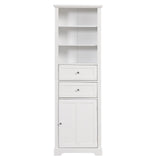 English Elm Tall Bathroom Storage Cabinet,Cabinet With One Door and Two Drawers, Freestanding Storage Adjustable Shelf, Mdf Board,White