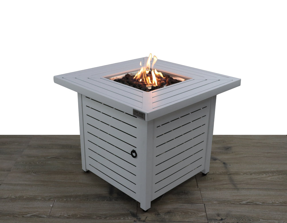 English Elm 25" Stainless Steel Propane Fire Pit Table with Battery Ignition, Slatted Gray Finish, Convertible Lid B120141801