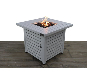 English Elm 25" Stainless Steel Propane Fire Pit Table with Battery Ignition, Slatted Gray Finish, Convertible Lid B120141801