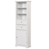 English Elm Tall Bathroom Storage Cabinet,Cabinet With One Door and Two Drawers, Freestanding Storage Adjustable Shelf, Mdf Board,White