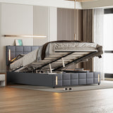 Full Size Upholstered Bed with Hydraulic Storage System and Led Light