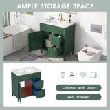 English Elm 30" Bathroom Vanity With Sink Top, Bathroom Vanity Cabinet With Door and Two Drawers, Solid Wood Frame, One Package, Green (Old Sku:Wf311620Aag)