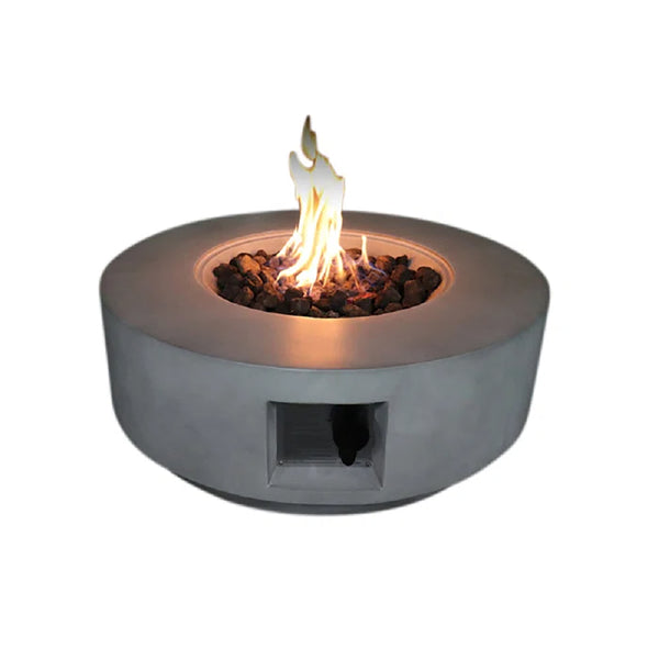 English Elm 11" Fiber Reinforced Concrete Outdoor Fire Pit Table with Lid, 40,000 BTU, Propane/Natural Gas, Round Durable Design B120141817