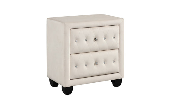 English Elm Sophia Velvet Upholstered Crystal Tufted 2-Drawer Nightstand Cream — Glamorous Storage & Luxe Texture G150108592