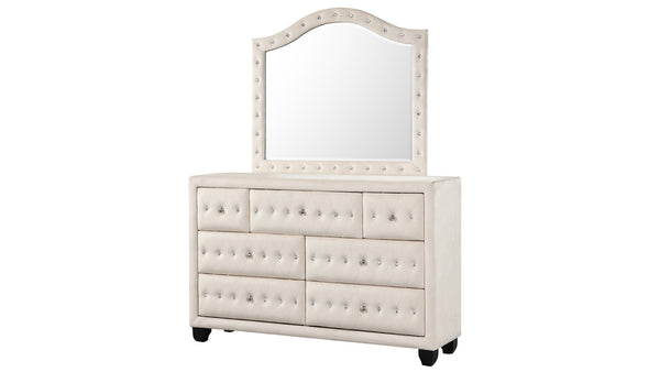 English Elm Sophia 7-Drawer Dresser In Cream Velvet With Crystal Tufting - Elegant Storage For Modern Spaces G150108590-GIGA