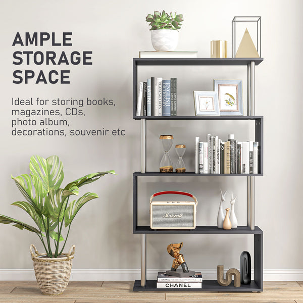 English Elm Modern S-Shaped 5 Tier Bookcase Room Divider - Black Metal & Wood Shelf, Stylish Storage Solution W2225142056