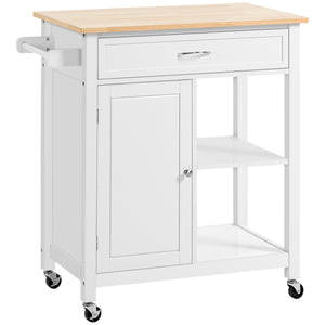 English Elm Kitchen Island Cart with Solid Wood Top, Rolling Storage Cabinet, Drawer, Towel Rack & Wheels for Dining White W2225142052