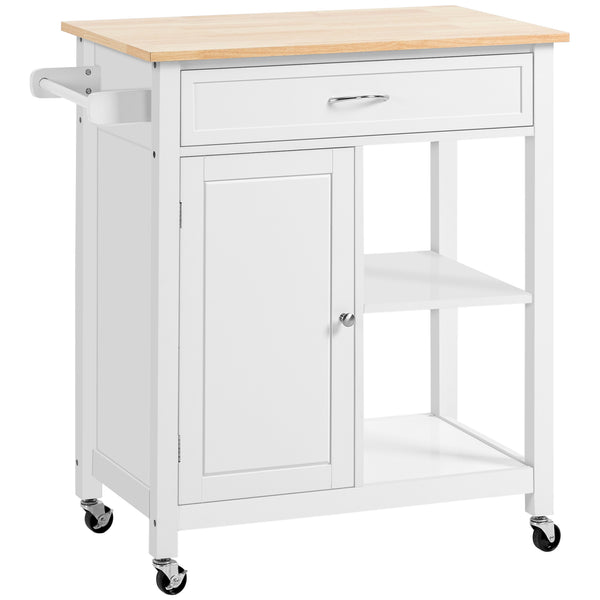 English Elm Kitchen Island Cart with Solid Wood Top, Rolling Storage Cabinet, Drawer, Towel Rack & Wheels for Dining White W2225142052