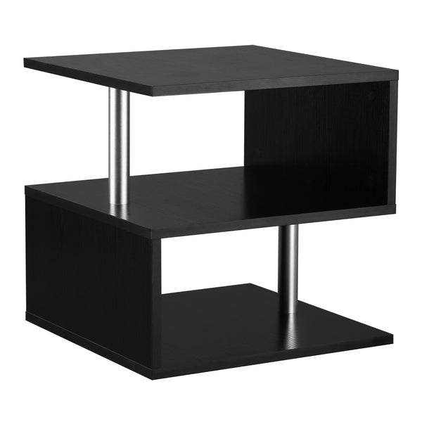 English Elm 20" Modern End Table S-Shape Accent Side Table with 3-Tier Storage, Steel Poles, Lightweight Black Finish W2225142071