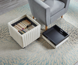 English Elm 18 Inch Velvet Storage Ottoman Bench with Removable Tray Footrest for Living Room W2082130356