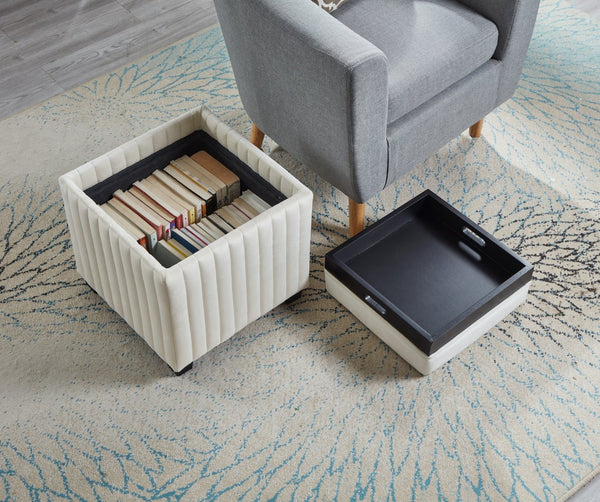 English Elm 18 Inch Velvet Storage Ottoman Bench with Removable Tray Footrest for Living Room W2082130356